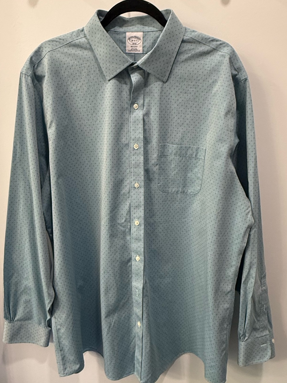 Brooks Brothers 1818 Regent Shirt Men 18 36/37 Blue Green Cotton Micro Print NEW